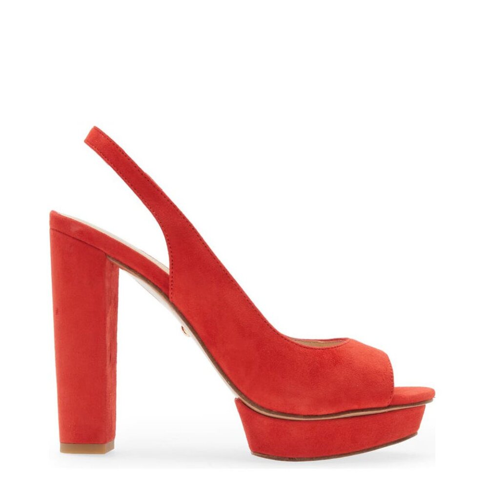 Bashwood Handmade Red Suede Leather Wedge Heeled Sandal
